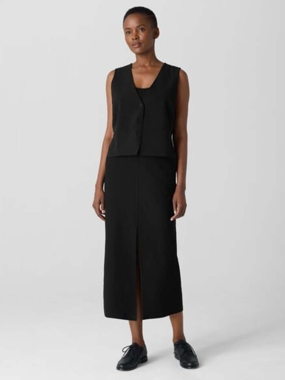 Eileen Fisher Women S Washable Stretch Crepe Skirt Front Slit Maxi Black Minimal